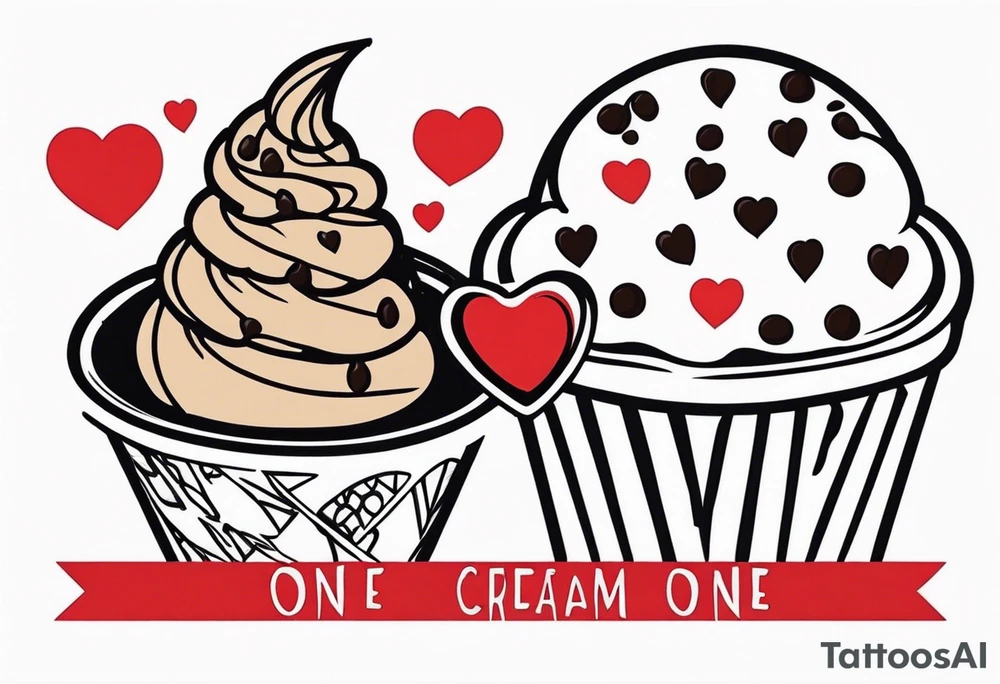 sketch chocolate chip ice cream cone with one red heart tattoo idea