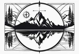 rocky mountains, compass, lake, reflection tattoo idea