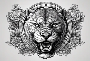 Brain in sagittal section and angry cougar inside hourglass tattoo idea
