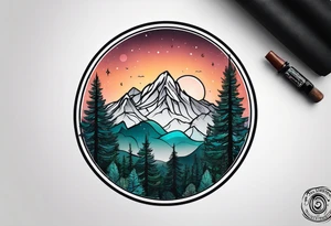 small circle shape trees mountain tattoo idea