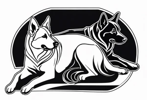 a golden retriever and a german shepherd both in jujitsu gis no pattern tattoo idea