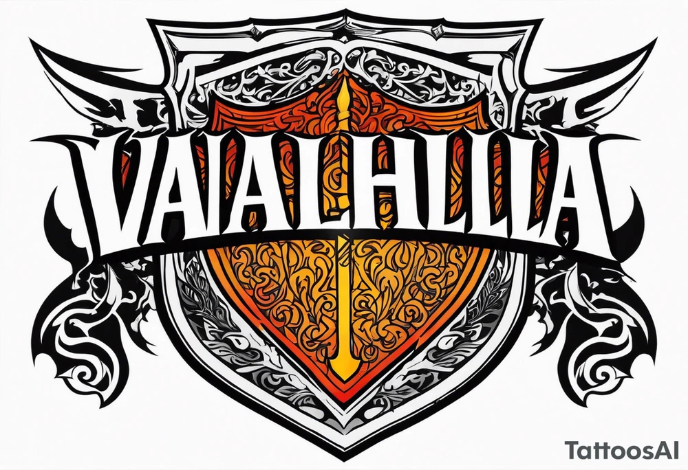 Valhalla on  fire shield sword tattoo idea