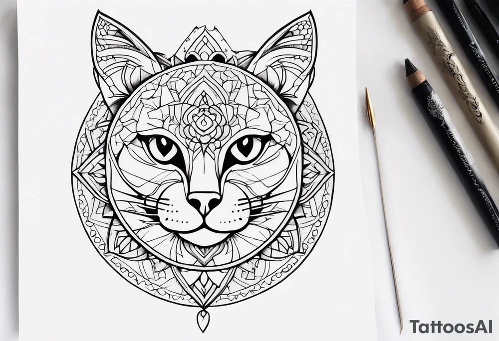 Cat mandala tattoo idea