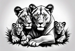 Lioness protecting her two cubs tattoo idea