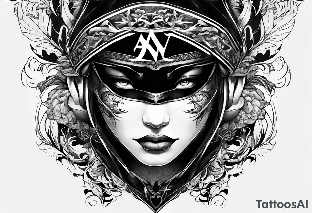 the letters A W R in the middle of a ninja headband tattoo idea