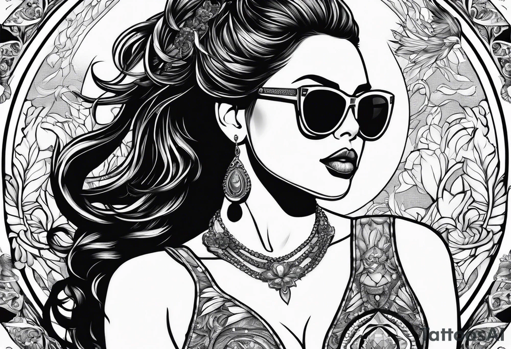woman with big titts and a capricorn with sunglasses tattoo idea