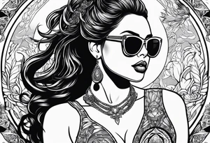 woman with big titts and a capricorn with sunglasses tattoo idea