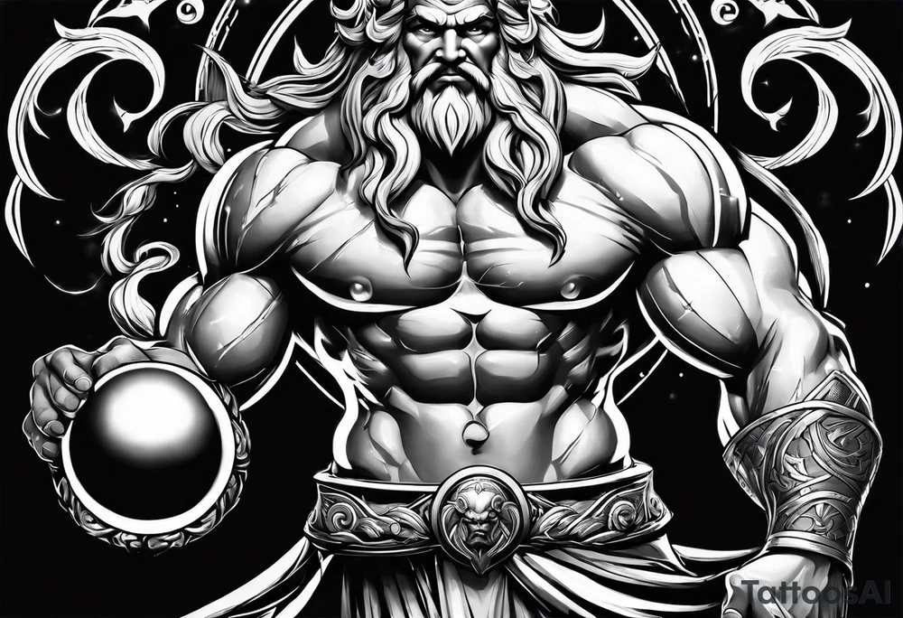 Zeus holding Lightning balls with Lightning eyes asserting dominance tattoo idea Zeus holding Lightning balls with Lightning eyes asserting dominance tattoo idea