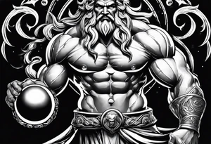 Zeus holding Lightning balls with Lightning eyes asserting dominance tattoo idea