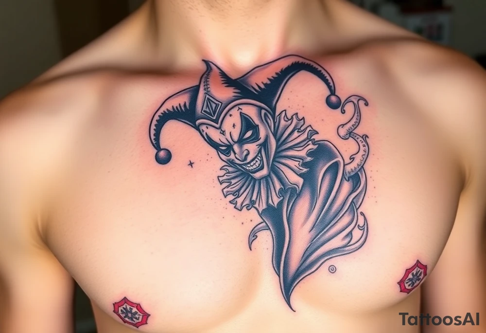 jester in a fog of smoke tattoo idea