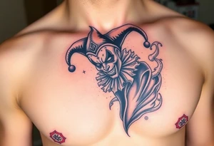 jester in a fog of smoke tattoo idea