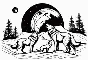 6 wolfs howling at moon tattoo idea