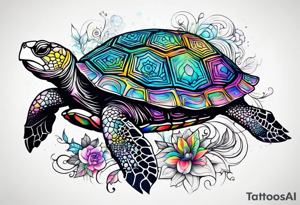 psychedelic turtle, from the top, cute tattoo idea