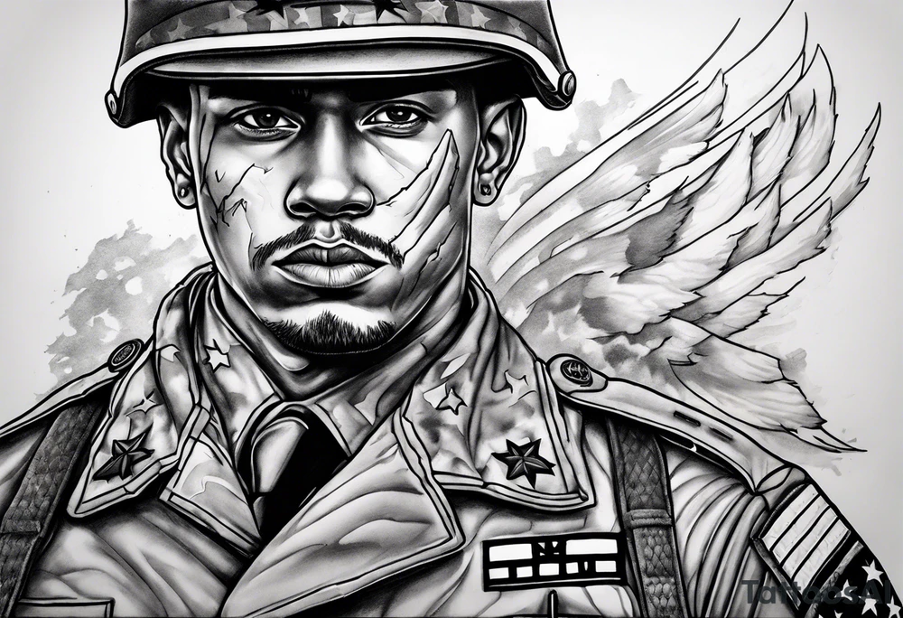 Ripped skin with a U.S. Army uniform under it on the chest tattoo idea
