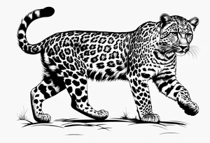 baby leopard walking in a bigger footstep tattoo idea