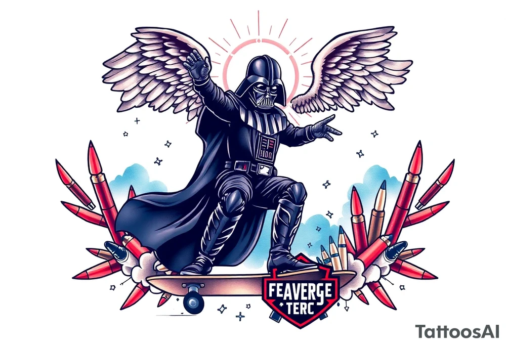 darth vader skateboarding, heaven, outdoors, Harley Davidson, bullets, puzzle red & blue colors

WORDS "Seth J. Carter"
12/29/88-01/06/24 tattoo idea