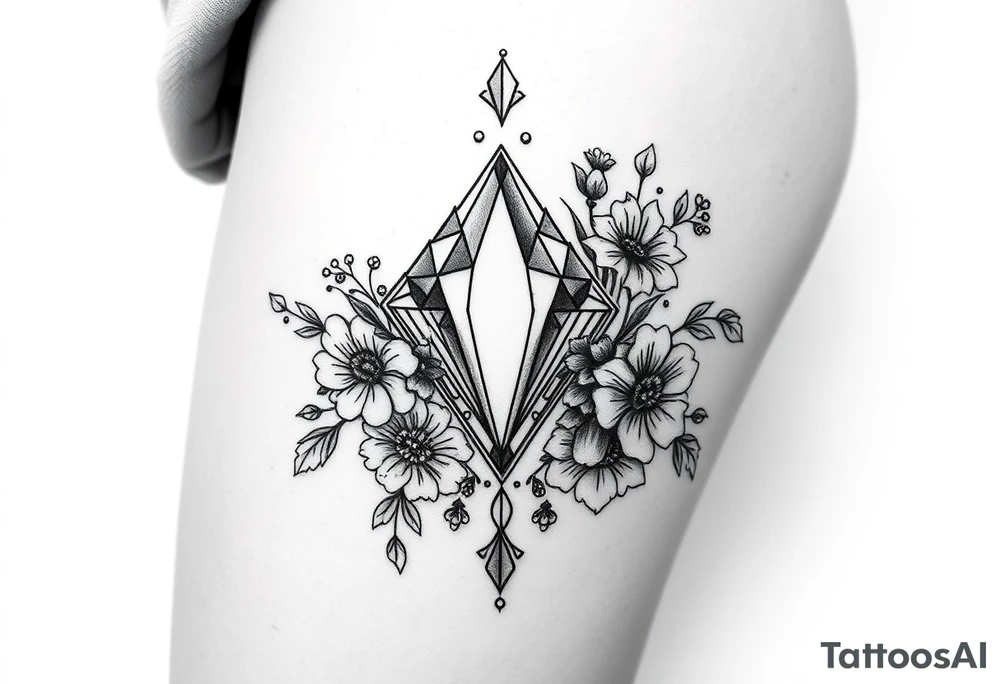 Diamond with vintage lace and flowers tattoo idea