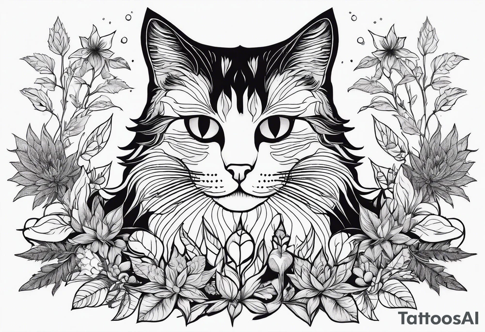 Cats and weed but in fine line and very detailed work tattoo idea