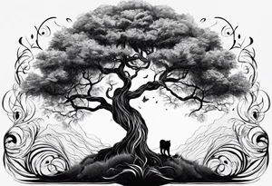 Tree of life with the roots going into a tigers stripes tattoo idea