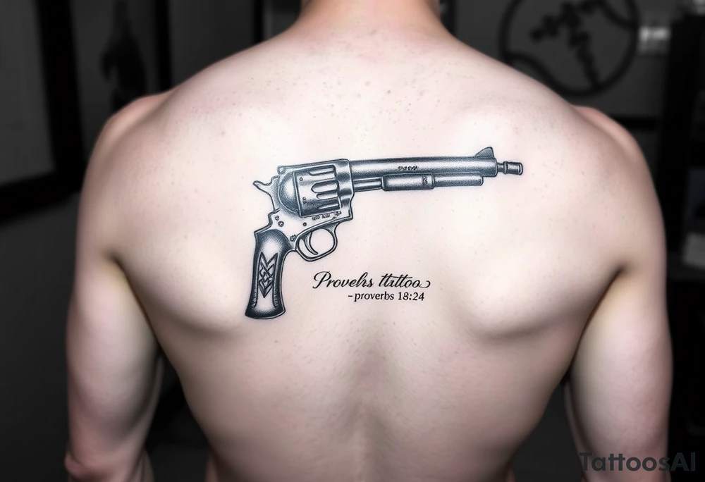 Sleeve Writing old school 
gun  76-2323 proverbs 18:24 tattoo idea