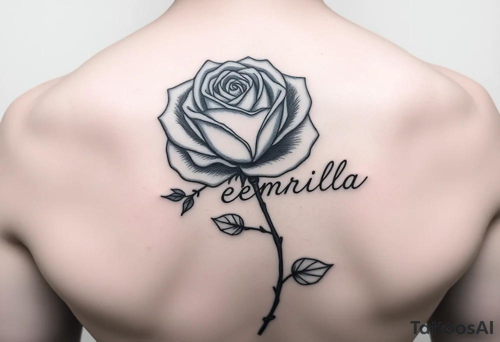 rose with a name emriella for the stem tattoo idea