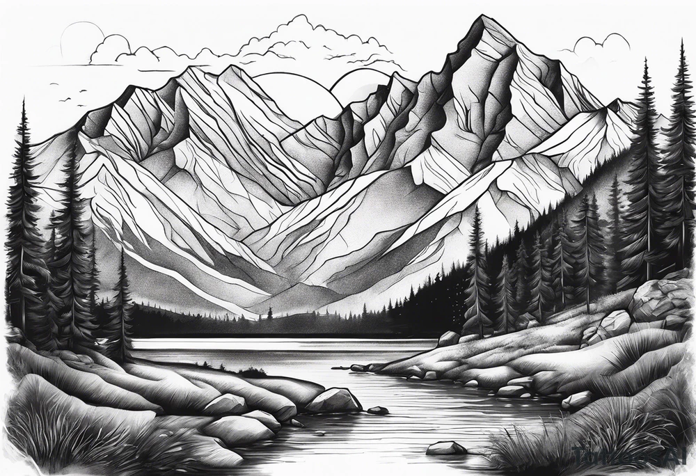 Mountains, animals, concept tattoo idea