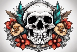 Bird skull with mushrooms and nature in the background tattoo idea