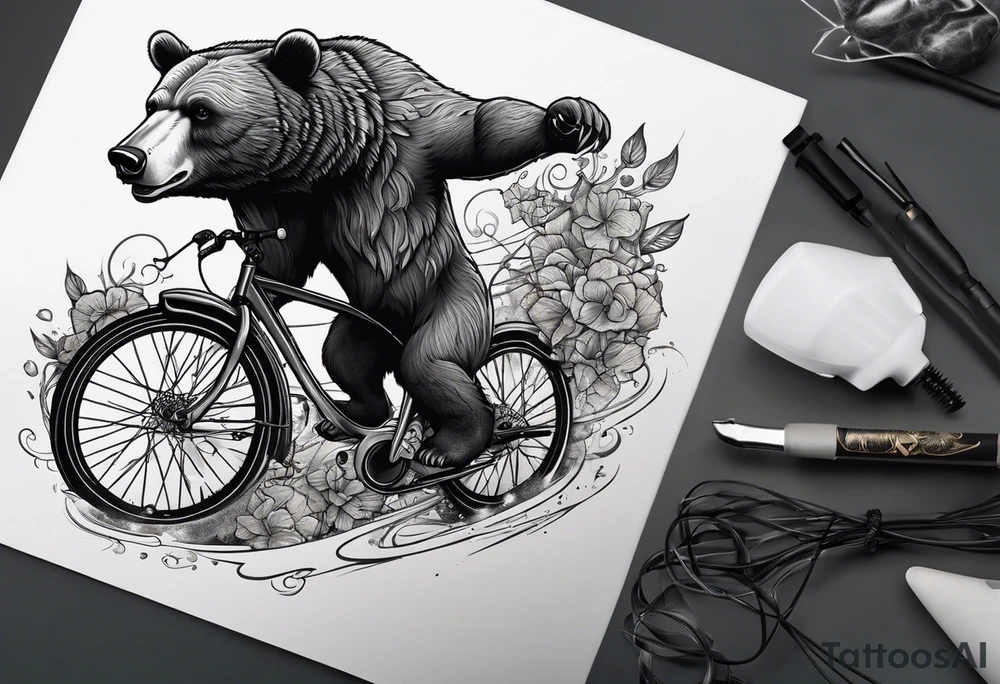 bear riding a bicycle tattoo idea