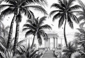 Detailed Palm tree arm sleeve tattoo idea