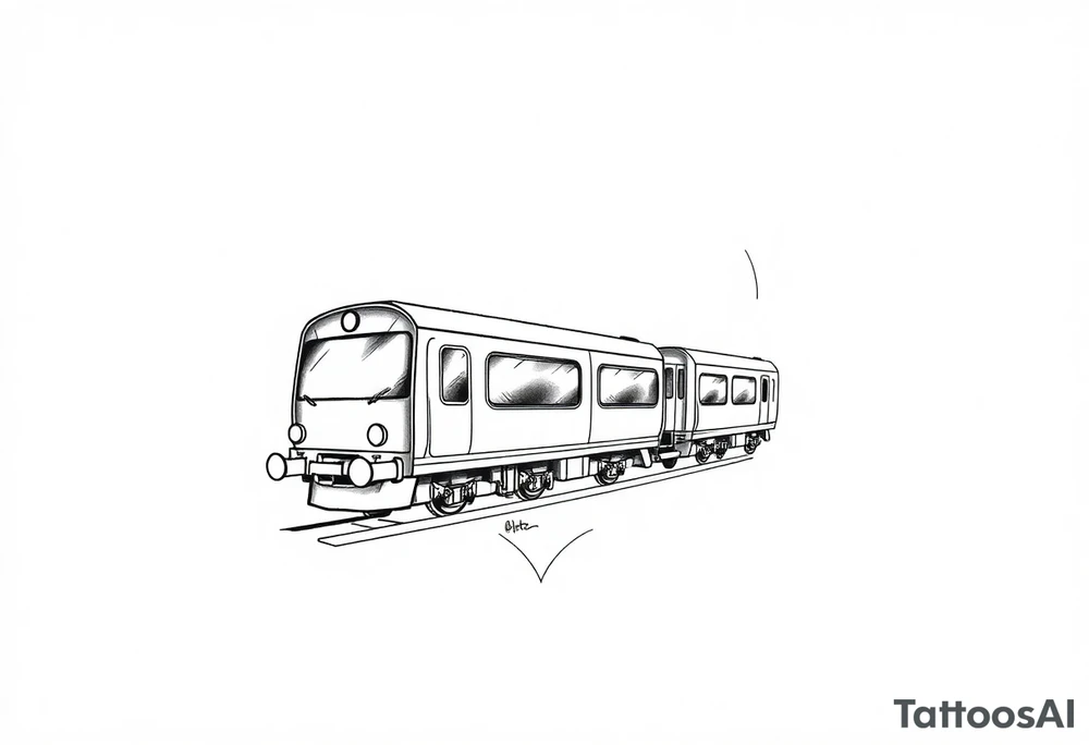 A modern train with carriages in the shape of a heart tattoo idea