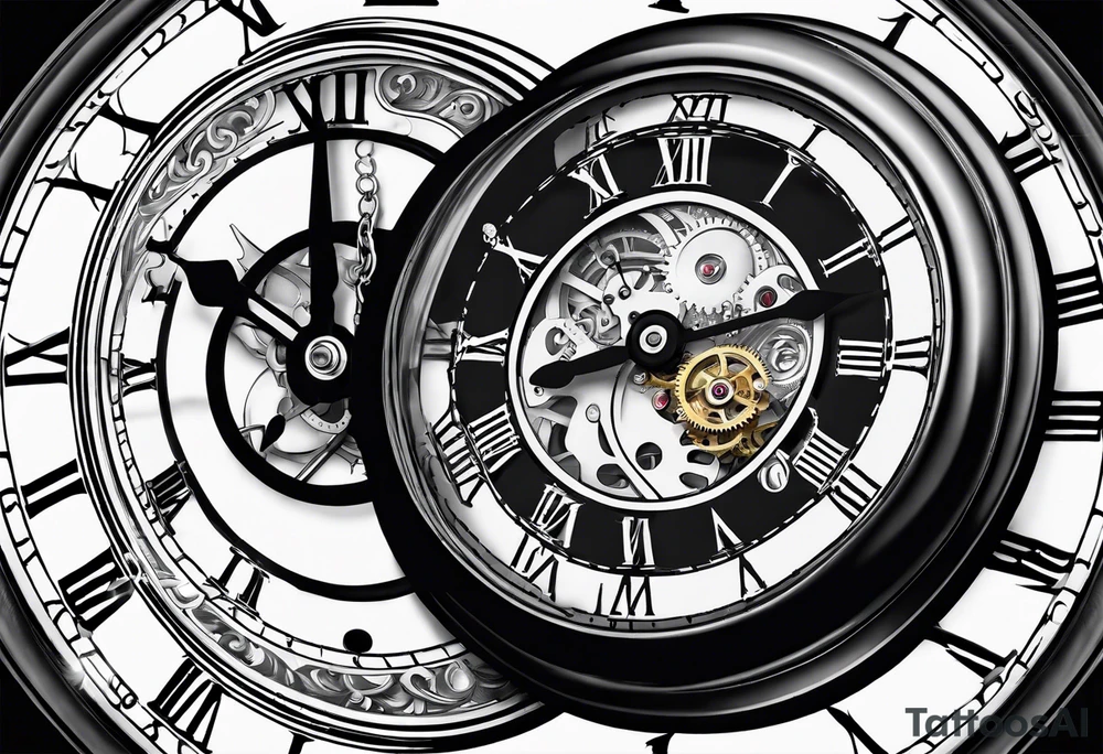 Old school pocket watch exploded showing inner mechanism tattoo idea