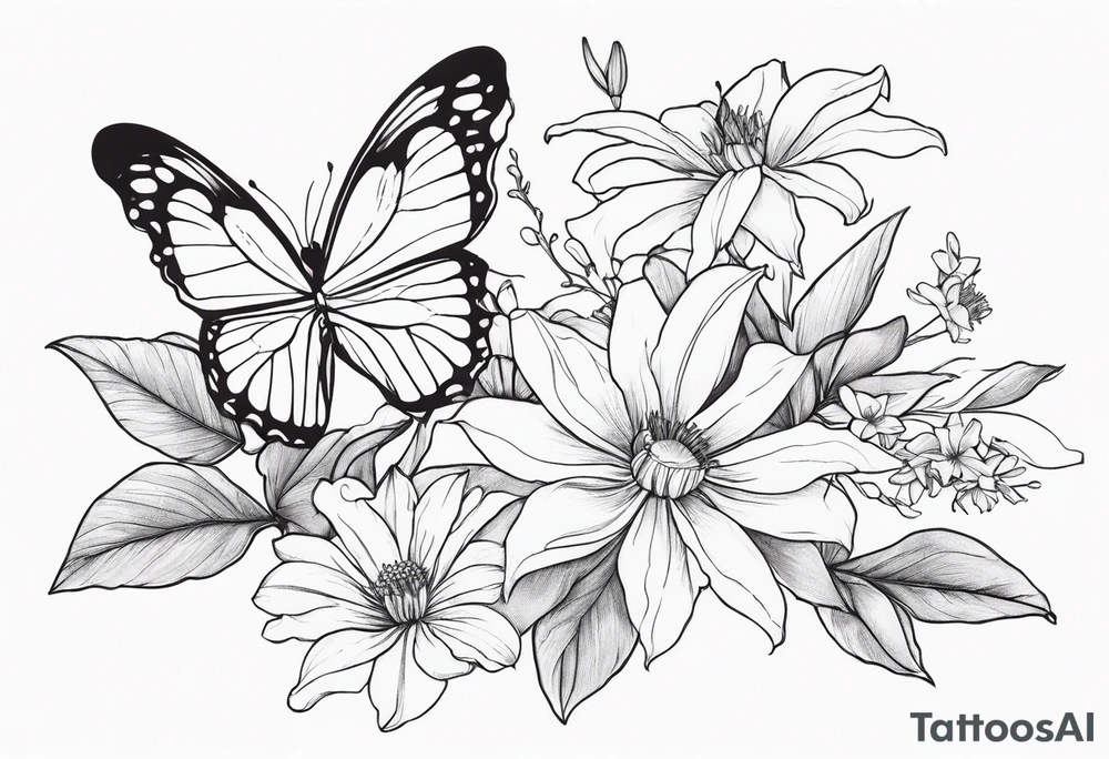 Butterflies with lilys, asters and morning glories tattoo idea