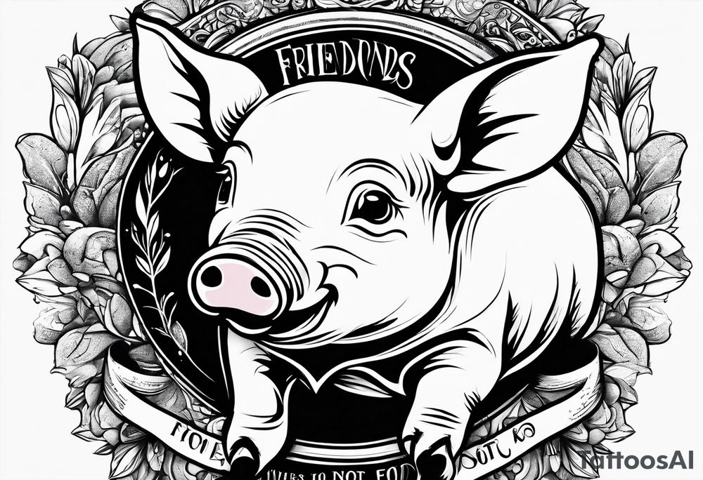 cute piglet.
with text: "friends not food" tattoo idea