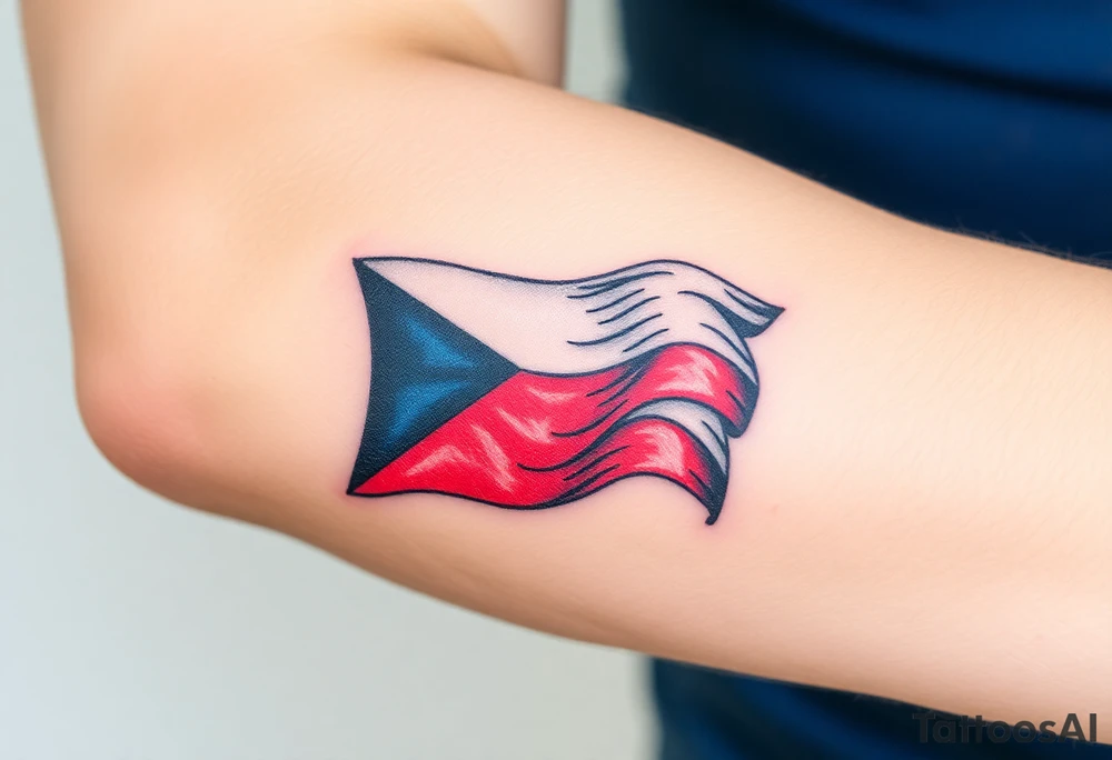 A waving Czech flag with realistic fabric texture tattoo idea