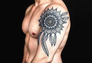 spiritual feathers ornamental mandala shaman tattoo idea