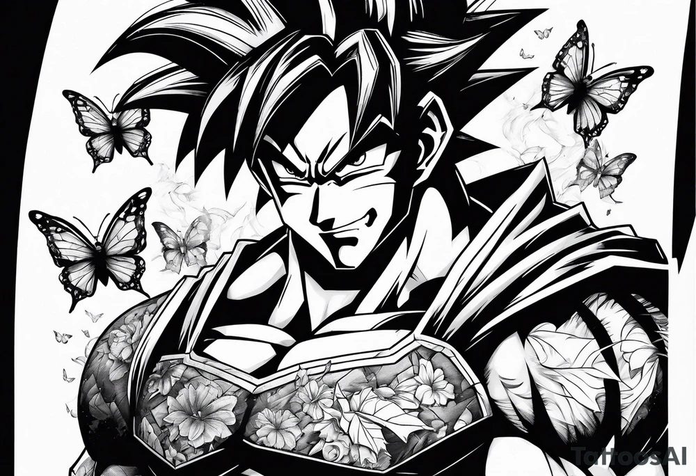 Goku and Batman with butterflies tattoo idea