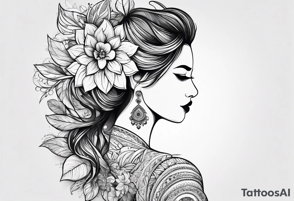 mandala , leaves and flowers feminine tattoo idea