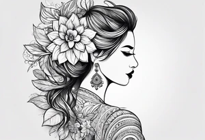 mandala , leaves and flowers feminine tattoo idea