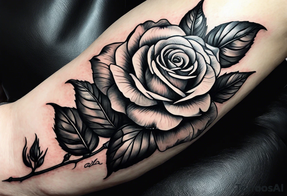 a human hand holding on to a single, long stem rose stem tattoo idea