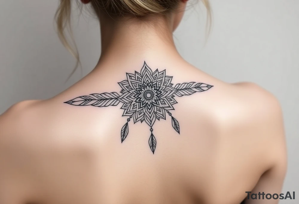 spiritual feathers ornamental mandala shaman tattoo idea