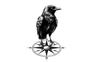 a raven stands on a compass. tattoo idea