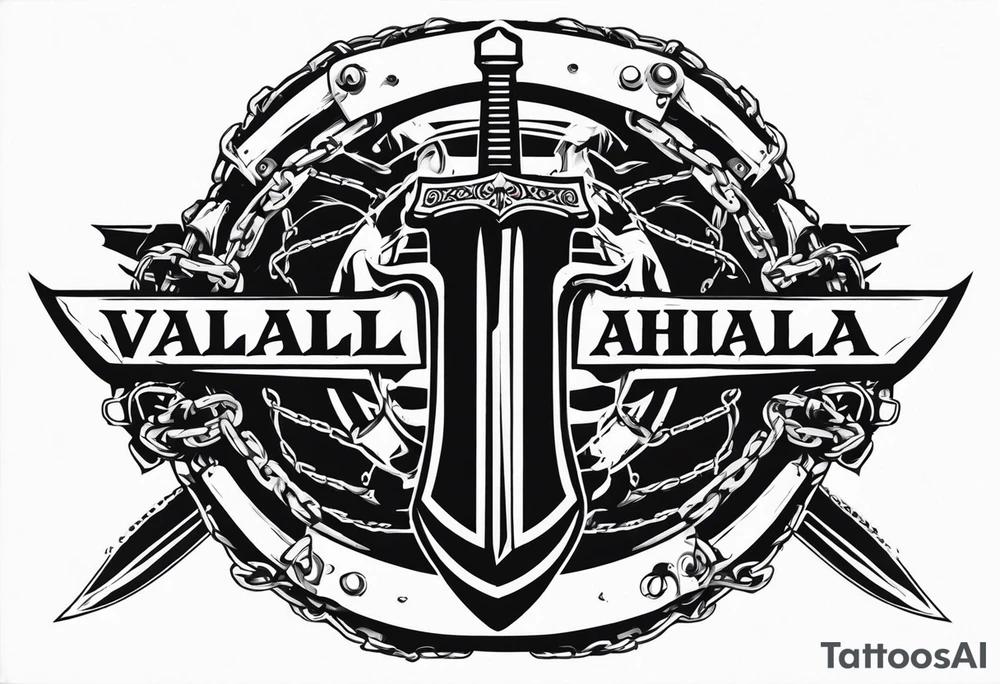 Valhalla sword shield barb wire chain tattoo idea