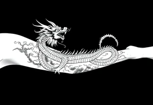 storm clouds and lightning mixed throughout, eastern dragon wrapping around the arm, tattoo idea