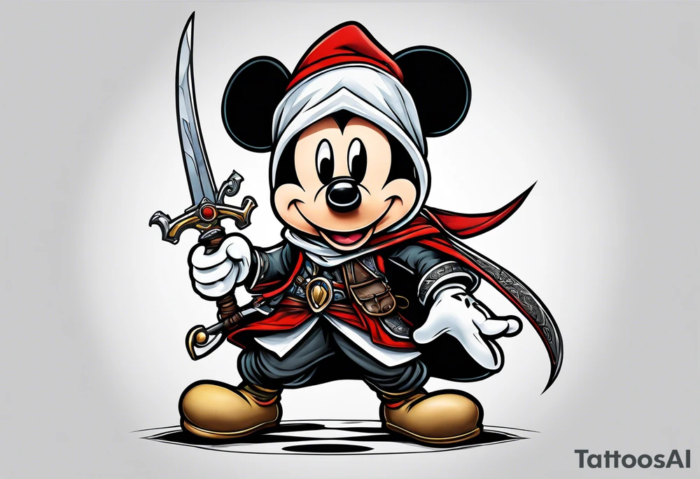 mickey mouse as assassins creed with blade tattoo idea