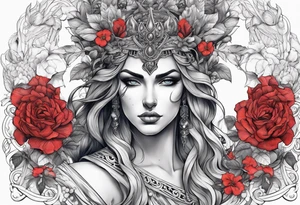 Hades with blue and red
shadowns and persephone symbols tattoo idea