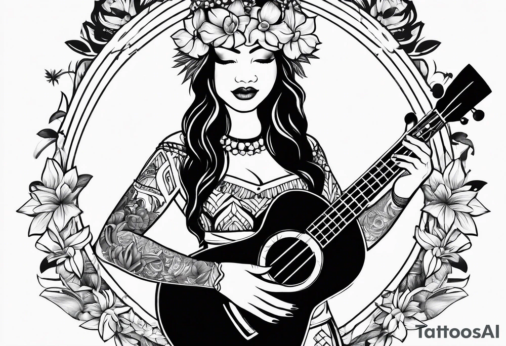 Standing vahine who dance with ukulele tattoo idea