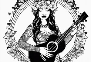 Standing vahine who dance with ukulele tattoo idea