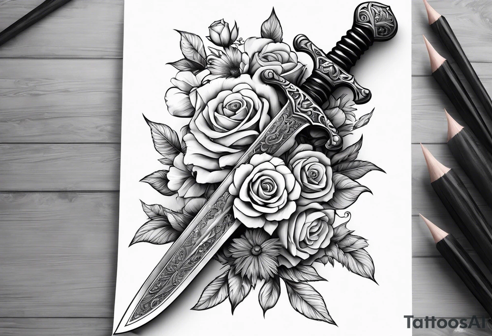 Sword with flowers wrapped around it tattoo idea