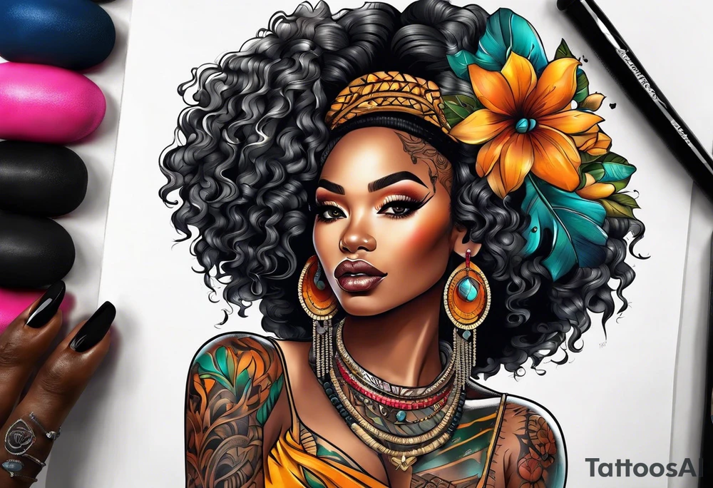 Black woman afro tattoo idea