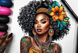 Black woman afro tattoo idea